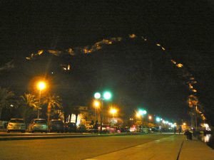 Illuminated night view of the old fortress walls