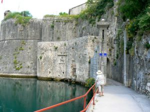 Entering Kotor with old town walls built from 9th to