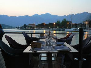 Gallion Restaurant dining view of the city at dusk