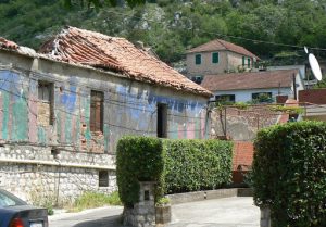 Entering Kotor City; old and new buildings