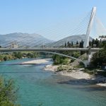 Montenegro, Podgorica: suspension bridge over Moraca River