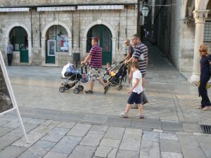 Croatia, Dubrovnik: men and their baby carriages