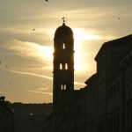 Croatia, Dubrovnik: church steeple at sunset