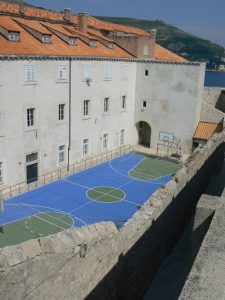 Croatia, Dubrovnik: view of school and play yard from the