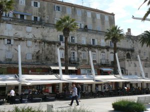 Croatia, Split City: along the waterfront promenade with old palace