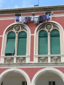 Croatia, Split City: elegant building, mundane laundry