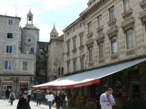 Croatia, Split City: old clock tower andcafes