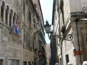 Croatia, Split City: narrow walkways, Venetian arches, ornate lanterns =