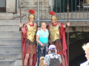 Croatia, Split City: tourist with faux Roman guards