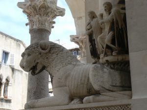 Croatia, Split City: Diocletian's lion symbol outside his mausoleum