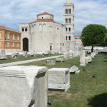 Croatia, Zadar City: Roman forum ruins in foreground, St
