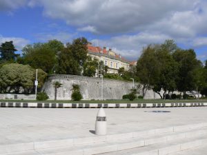 Croatia, Zadar City: elegant building above Sea Organ steps