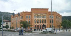 Bosnia-Herzegovina, Mostar City: a beautifully restored  Islamic style building (office?