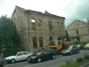 Bosnia-Herzegovina, Mostar City: one of many war remnants in the