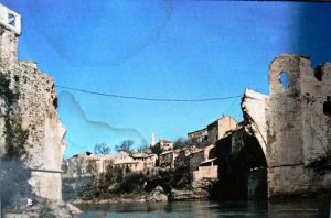 Bosnia-Herzegovina, Mostar City: photo of the destroyed bridge after the