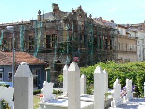 Bosnia-Herzegovina, Mostar City: the old town cemetery stands  in stark