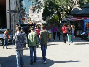 Bosnia-Herzegovina, Mostar City: central old town is busy with locals