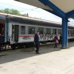 Bosnia-Herzegovina, Sarajevo City: graffiti marked train at station