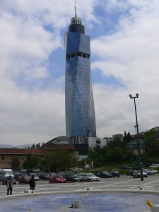 Bosnia-Herzegovina, Sarajevo City: modern twisting office tower near train station