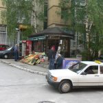 Bosnia-Herzegovina, Sarajevo City: typical corner grocery kiosk and diesel taxi