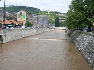 Bosnia-Herzegovina, Sarajevo City: along the Miljacka River downtown