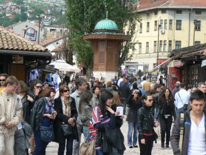 Bosnia-Herzegovina, Sarajevo City: many locals and visitors in old town