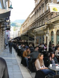 Bosnia-Herzegovina, Sarajevo City: warm weather means outdoor cafes