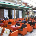 Bosnia-Herzegovina, Sarajevo City: colorful cafe seating