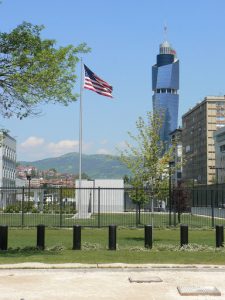 Bosnia-Herzegovina, Sarajevo City: modern twisting office seen from American Embassy