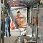 Bosnia-Herzegovina, Sarajevo City: bus stop with risque underwear poster