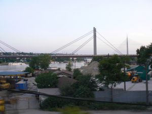 Serbia, Belgrade: bridges across the polluted Sava River that runs through