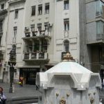Serbia, Belgrade: water fountain and art deco building
