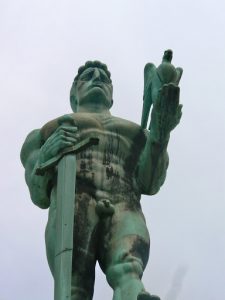 Serbia, Belgrade Fortress Victory Monument, 1928, holding falcon of Slavic