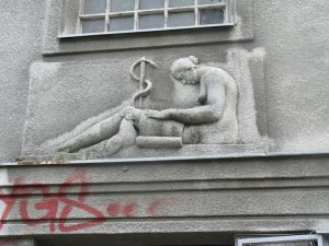 Serbia, Belgrade: medical library facade relief