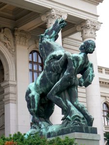 Serbia, Belgrade: sculpture in front of parliament building;  the meaning