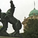 Serbia, Belgrade: second view of sculpture in front of parliament