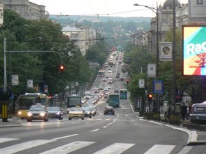 Serbia, Belgrade: looking down one of the main streets