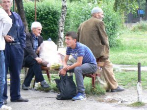 Macedonia, Skopje: locals waiting for a bus