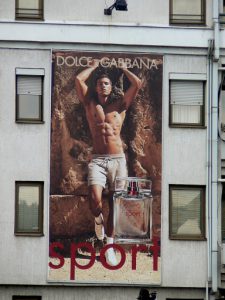 Macedonia, Skopje: fashion ad on a building