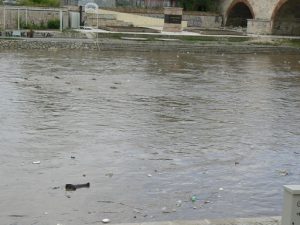 Macedonia, Skopje: pollution in the Vardar River