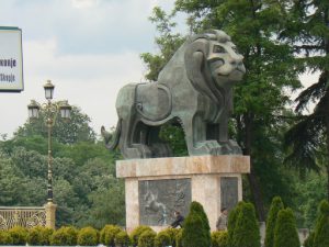 Macedonia, Skopje: another lion sculpture, a symbol for Alexander