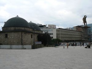 Macedonia, Skopje: the Carsija area with old and new buildings