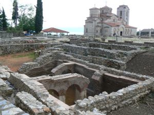 Macedonia, Lake Ohrid: old Byzantium ruins by the church