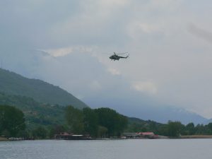 Macedonia, Lake Ohrid: helicopter landing