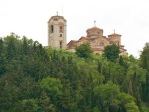 Macedonia, Lake Ohrid: view of Sveti Kliment church from the