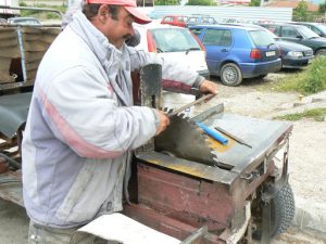 Macedonia, Lake Ohrid: portable saw sharpening machine