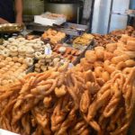 Sticky pastries for sale along the narrow walkways