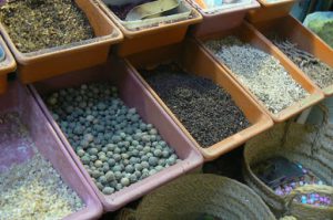 Grains and beans for sale in the medina.