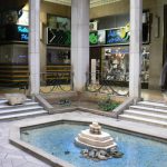 Interior courtyard of a small mall.