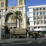 Military presence in front of cathedral of St Vincent de